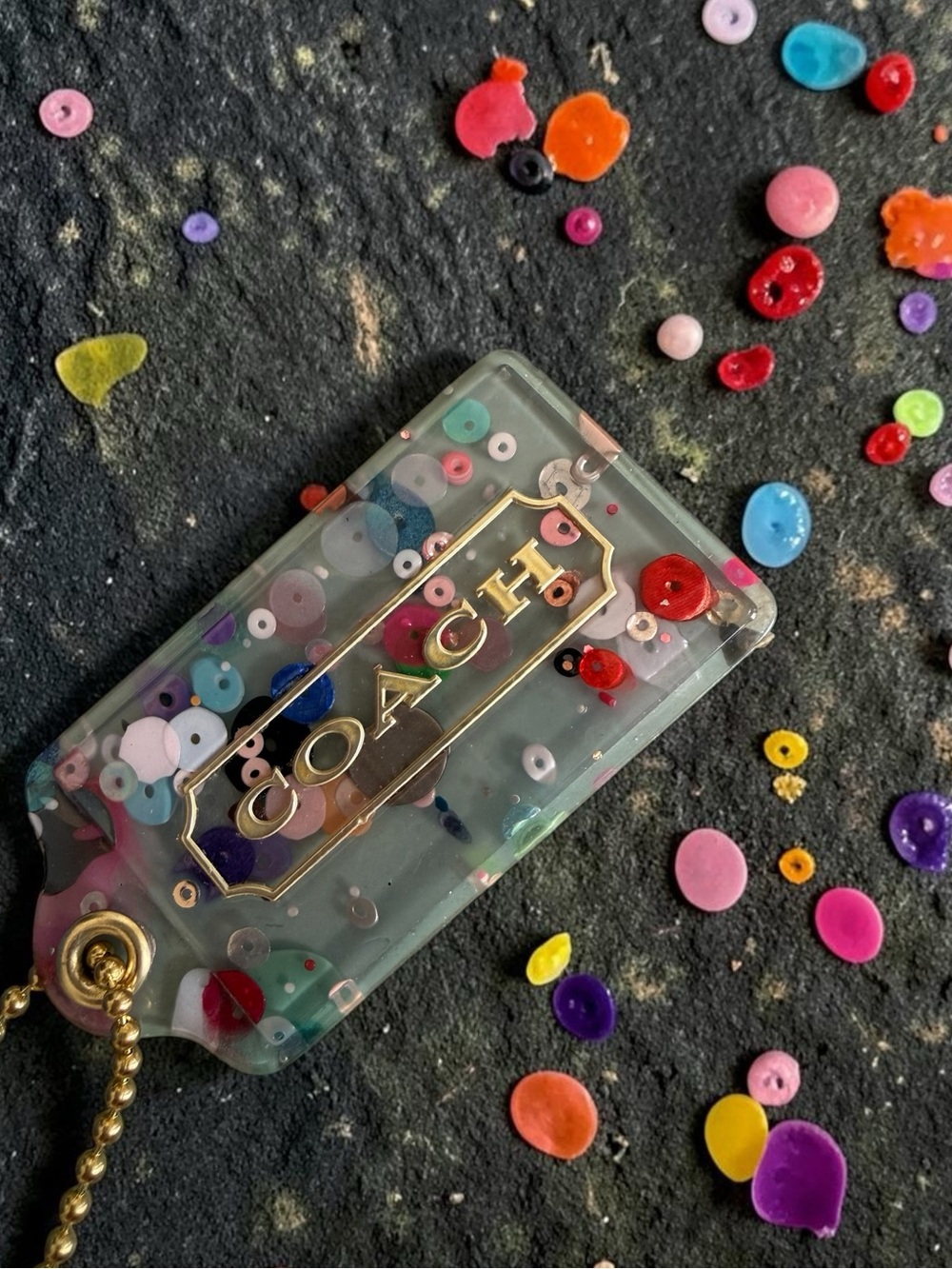Coach Poppy Y2K acrylic XL confetti Hangtag EUC bag FOB tag keychain charm - Picture 6 of 9